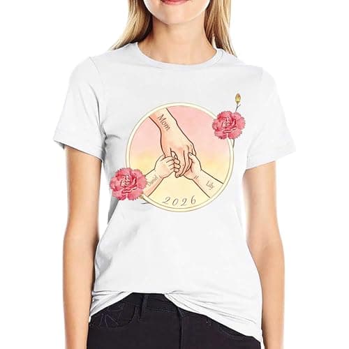 Personalized Mothers Day T-Shirt for Mom Custom Name&Birth Flower Watercolor Graphic Shirts Gift for Mama Women from Daughter view 6