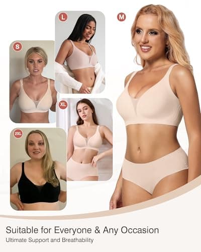 VRVOICE Womens Wireless Bras Sexy V Mesh Push Up No Underwire Bralette Seamless Supportive Tshirt Everyday Bra view 5