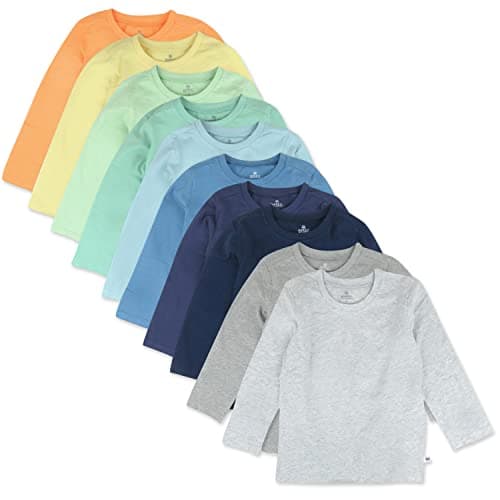 HonestBaby 10 Pack Long Sleeve T Shirts 100% Organic Cotton for Toddler, Boys, Girls, Rainbow Blues, 2T