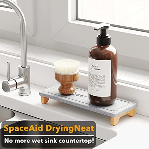 SpaceAid DryingNeat Sink Organizer, Instant Dry Sink Caddy Organizers, Kitchen Sponge Soap Holder Dispenser, Countertop Fast Drying Rack (Bamboo Feet, Gray) view 3