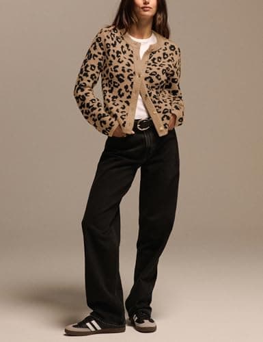 ACCPUR Leopard Print Cardigans for Women Cheetah Open Front Sweaters Button Down Knit Fall Clothes Long Sleeve Outwear Coats view 5