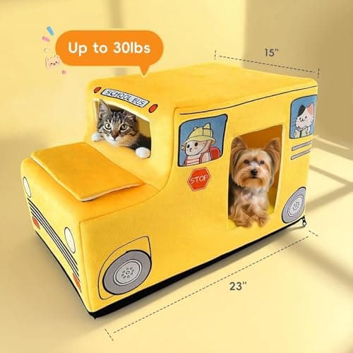 VIEFIN Cute Cat Beds Kitten Beds, Soft Small Dog Beds, Washable Pet Beds for Puppy and Kitty, Funny School Bus Cat Cave, 23 Inches view 7