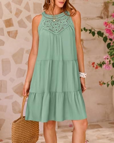 BTFBM Women Summer Dresses 2026 Casual Spring Clothes Sleeveless Halter Neck A-Line Boho Mini Dress Beach Vacation Sundress view 3