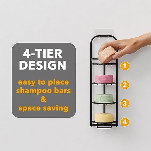 SpaceAid 4 Tier Shampoo Bar Holder for Shower, Self Draining Soap Bar Holders Caddy for Bathroom Wall and Kitchen Sink, Shampoo Bar Dish Rack, Stainless Steel Bar Soap Holder (Black) view 4