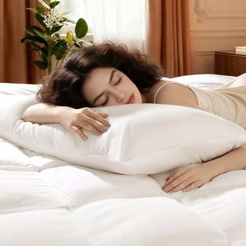 Canadian White Goose Down Queen Size Pillow,600TC Cotton Cover 1PC,20"x30" | Fluffy 900+ loft white goose down, premium 600-thread cotton shell, ergonomic fill eases neck ache for side & back sleepers — image 1