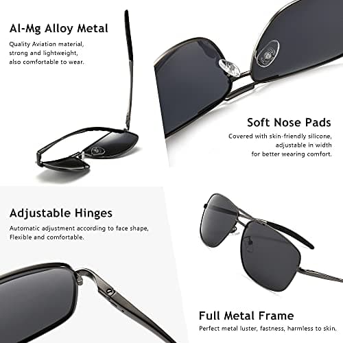 SUNGAIT Men's Polarized Square Aviator Sunglasses Durable Metal Frame for Fishing Driving Golf 100% UV Protection view 3