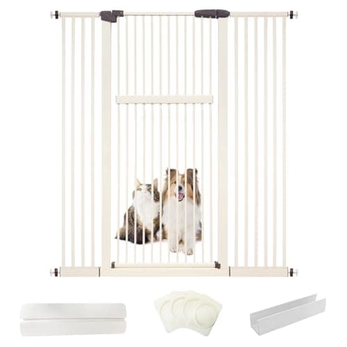 Lumizone Extra Tall Pet Gate 55.12" High Pressure Mounted 50.79"-55.11" Extra Wide (9 Sizes) 1.37" Gap for Cat Dog Stairs Doorway Hallway No Drilling Auto-Close (50.79"-55.11" W, Cream White) — image 1