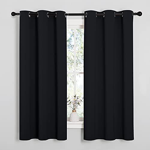 NICETOWN Pitch Black Solid Thermal Insulated Grommet Blackout Curtains/Drapes for Bedroom Window (2 Panels, 42 inches Wide by 63 inches Long, Black) view 2
