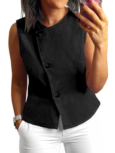 UNCLECAT Womens Denim Vest Tops 2026 Spring Summer Button Down Sleeveless Blazer Business Casual Work Waistcoat — image 1