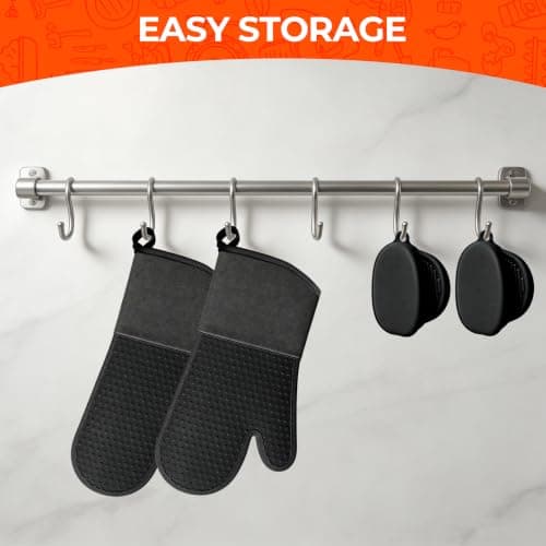 AMISARE 13.39" Silicone Oven Mitts & Mini Mitts, 4-Pcs BBQ Baking Gloves view 6