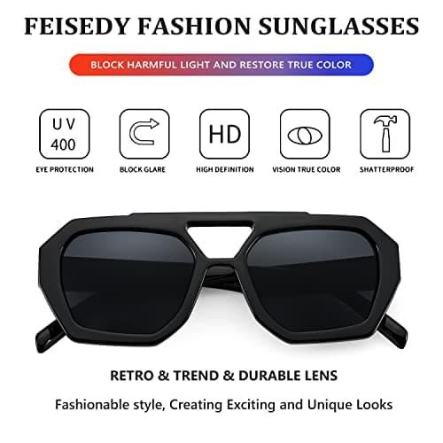FEISEDY Vintage Square 70s Flat Pilot Sunglasses Women Men Fashion Sunnies B4108 view 5
