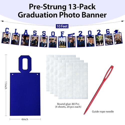 Graduation Photo Banner Class of 2026 Banner for Grad Decorations 2026 Pre-Strung K-12th Graduations Picture Banner for Middle High School College Graduation Party Supplies Blue 10 Feet view 3