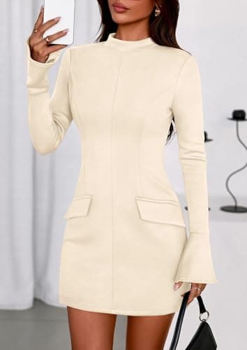 PRETTYGARDEN Womens Short Formal Dresses Fall Long Sleeve Mock Neck Elegant Cocktail Party Club Bodycon Mini Dress view 5