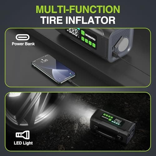 WORKPRO Tire Inflator Portable Air Compressor, 12V Electric Air Pump 150PSI for Car Tires with Pressure Gauge, 3X Faster Portable Tire Inflator for Car Motorcycle Bicycle Ball with Dual Power Supply view 5