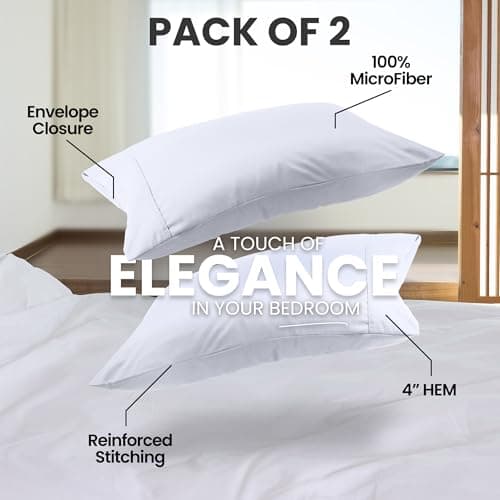 Utopia Bedding King Pillow Cases - 2 Pack - Envelope Closure - Soft Brushed Microfiber Fabric - Shrinkage and Fade Resistant Pillow Covers King Size 20 X 40 Inches (King, White) view 5