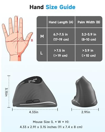 AOC 2.4GHz Ergonomic Mouse, Wireless Bluetooth Vertical Mouse for Work, 4800 DPI Optical Tracking, 5 Adjustable DPI, Quiet Clicks, RGB Light, Compatible with Computer, Laptop, PC, Mac, Desktop - Gray view 3