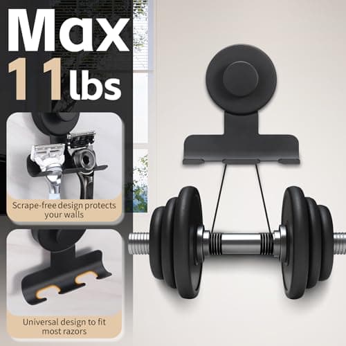 Fenas Suction Cup Razor and Shaver Holder for Shower Wall, Stainless Steel Reusable Suction Hook for Towel and Loofah, Damage-Free Installation (2, Matte Black) view 2