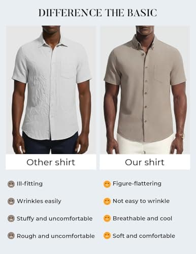 PJ PAUL JONES Mens Linen Shirt Short Sleeve Button Down Business Casual Dress Shirts Cotton Summer Beach Shirts with Pocket view 5