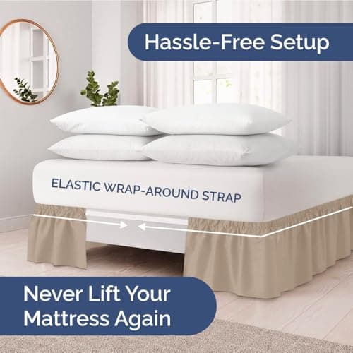 Wrap Around Dust Ruffle Bed Skirt - Cream - for Full Size Beds with 12 Inch Drop - Easy Fit Elastic Strap - Adjustable Pleated Bedskirt w/Brushed Fabric - Wrinkle Free - for Women, Men, Kids & Teens view 3