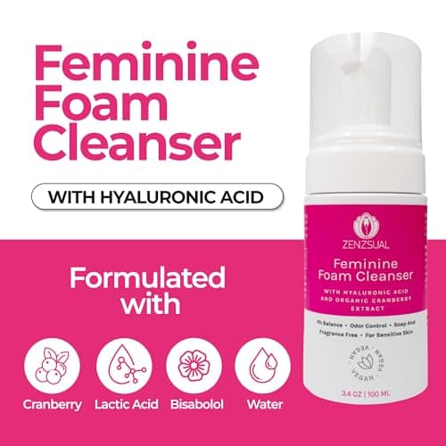 ZENZSUAL Feminine Foam Cleanser with Hyaluronic Acid & Organic Cranberry Extract – pH Balanced Feminine Wash for Sensitive Skin, Fragrance-Free Vaginal Cleanser, Hypoallergenic Intimate Care, 3.4 oz view 2