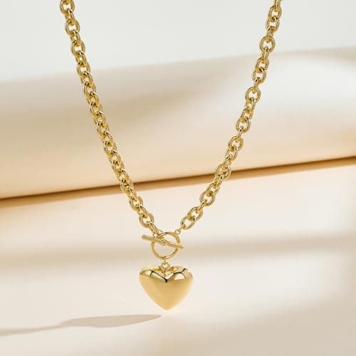 Punhem Chunky Gold Necklace for Women - 14K Gold/Silver Plated Trendy Dainty Non Tarnish Thick Chain Statement Charm Necklace with Vintage Toggle Clasp Fashion Jewelry Set Gift view 3