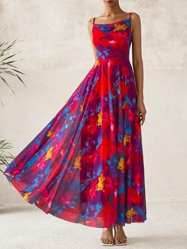 BTFBM Women Summer Floral Maxi Dresses Elegant Spaghetti Strap Dress Printed Party Dress Beach Long Dresses view 4