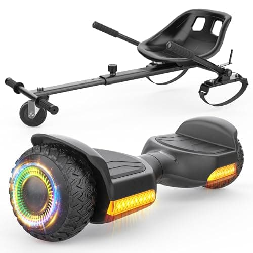 Gyroor Scooter with Adjustable Seat Attachment, 6.5" All-Terrain Self Balancing Scooter, LED Lights & Bluetooth for Kids and Adults, Black