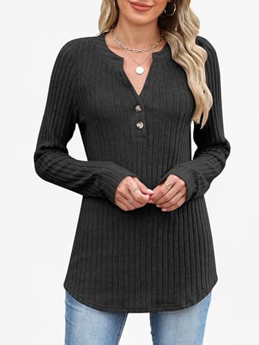 ANRABESS Womens Henley Shirts Long Sleeve Tunic Tops 2025 Fall Fashion Outfits Ribbed Knit Sweaters Ladies Casual Clothes view 4