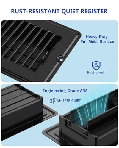 4x10 Floor Regsiter Vent Covers for Home Floor Wall Ceiling - Black with Screws for Easy Installation - Heavy Duty Steel Walkable Finish for Quiet Adjustable Air Vent Cover 4‘’ x 10‘’- 5 Pack view 4