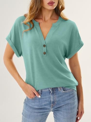 GKBK Womens Short Sleeve V Neck Henley Tops Dressy Casual Blouses Summer Trendy Vacation Tee Shirts 2026 Fashion Clothes view 5