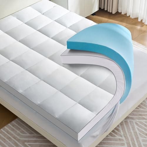Aodenge 4 Inch Dual Layer Mattress Topper Queen Size, 2 Inch Cooling Gel Memory Foam and 2 Inch Down Alternative Pillow Top Pad for Back Pain, with 8-21 Inch Deep Pocket view 1