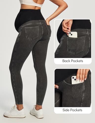Stretchy Maternity Jeans Over Belly Pants for Work Pockets Comfy Clothes | Pull-On No Zipper/Buttons, 4 Deep Pockets, 4-Way Stretch, High-waisted Belly Support, Skinny, All-day Comfort, Commutes view 4