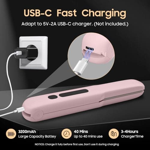 Cordless Portable Flat Iron Hair Straightener for Travel (Blush Pink) | Cordless Design, Travel-Friendly, Portable Use view 2