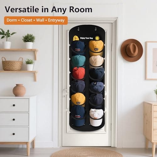 ViKiulen Hat Organizer for Baseball Caps, Over The Door Cap Organizer Cap Hat Holder with 12 Deep Clear Pockets, Hat Storage to Protect and Display with 2 Hook view 6