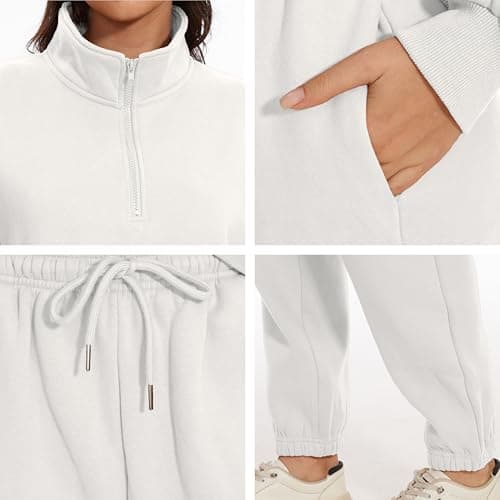 Jeqeocafy Women Oversized Long Sleeve Sweatsuit Half Zip Sweatshirt & High Waisted Pants 2 Piece Outfits With Pockets view 2