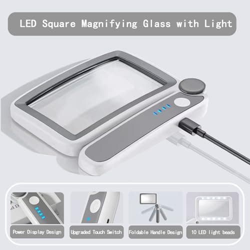 2 Pack Magnifying Glass with Light, Rechargeable Page Magnifier with 3 Light Modes Magnifying Glass for Reading Folding Handheld Lens with Clean Cloth Items for Grandma Grandpa Seniors Book Lovers view 3
