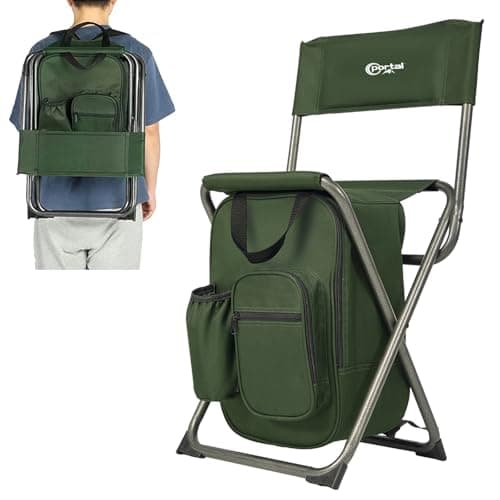 Portal Backpack Cooler Chair Fishing Chairs with Backrest Folding Camping Stool Compact for Outdoors Hiking Hunting Travel, Supports 225 lbs Capacity