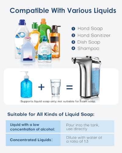 NEATMIND Automatic Soap Dispenser,17oz/500ml Touchless Dish Soap Dispenser | Metallic Finish,With Infrared Sensor, 5 Adjustable Soap Levels, Battery Operated, Perfect For Kitchen Bathroom Countertop view 4