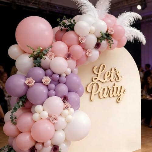 Pink Purple White Balloon Garland Arch Kit 143Pcs Lavender Light Pastel Purple Pink White Latex Balloons for Butterfly Bridal Shower Birthday Wedding Party Decorations view 6