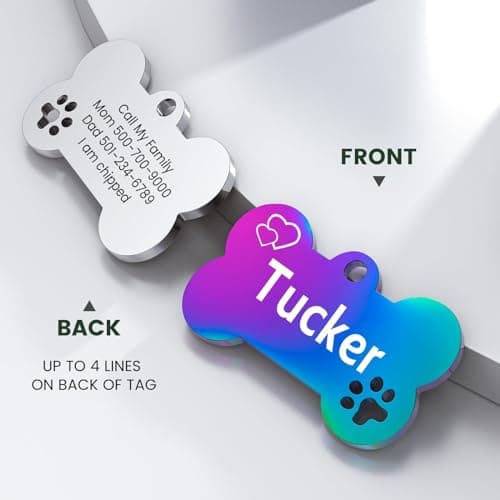 Dog Tags Personalized for Pets - YEHANTI Personalized Dog Tags with Lovely Icons, Durable Stainless Steel Pet ID Tags for Small Large Dogs Cats, Custom Dog Name Tags Engraved on Both Sides (Bone) view 2