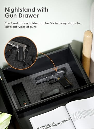 Turosur Nightstands Set of 2, LED Night Stand with Gun Drawer, Smart Nightstand withHidden Charging Station, Modern Beside Table with USB and Type-C Port for Bedroom (Black) view 4