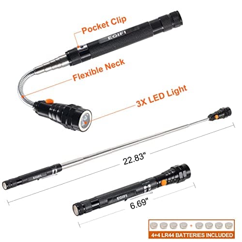Gifts for Him, LED Magnetic Pickup Tools, Telescoping Magnetic Flashlight Pick Up Tool, Valentines Day Gifts for Boyfriend Adults, Unique Cool Gifts for Men, Dad, Husband, Black view 3