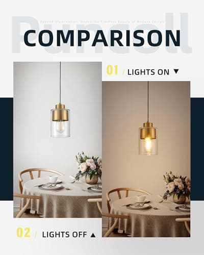 puncoll Gold Pendant Lights Kitchen Island - Hanging Lights Fixtures with Dual Shade - Clear Glass Modern Kitchen Pendant Lighting Over Island, H2514-BG view 4
