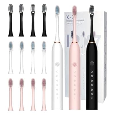 MSETGRD 3 Pack Electric Toothbrush for Adults,6 Mode Rechargeable Electric Toothbrushes with 12 Replacement Brush Head, Fast Charge 2 Min and 30s Timer for Travel Business
