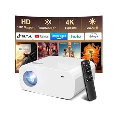 Projector, Mini Projector with WiFi and Bluetooth, Built-in Apps, Auto Focus & Keystone,Native 1080P Support, Portable Outdoor Smart Projector,White