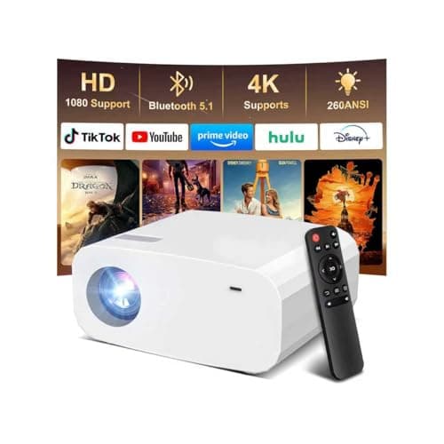 Projector, Mini Projector with WiFi and Bluetooth, Built-in Apps, Auto Focus & Keystone,Native 1080P Support, Portable Outdoor Smart Projector,White — image 1