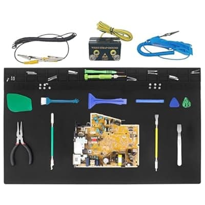 23.6'' x 13.8'' Extra Large Silicone Soldering Mat with Wrist Strap 932°F Heat Resistant Solder Mat Premium Silicone Repair Mat Work Mat for Electronic, Cellphone, Laptop Repair (Black)