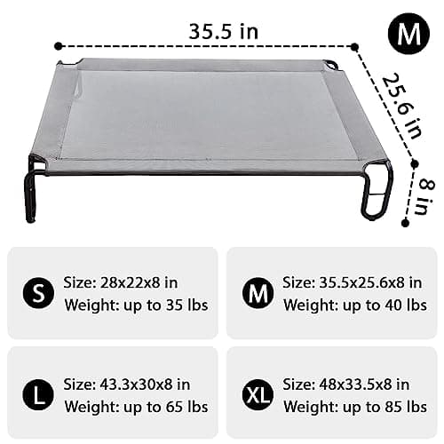 Pettycare Elevated Outdoor Dog Bed - Medium Dog Cot, Waterproof, Cooling, Non Slip, Up to 40 lbs, Grey view 3