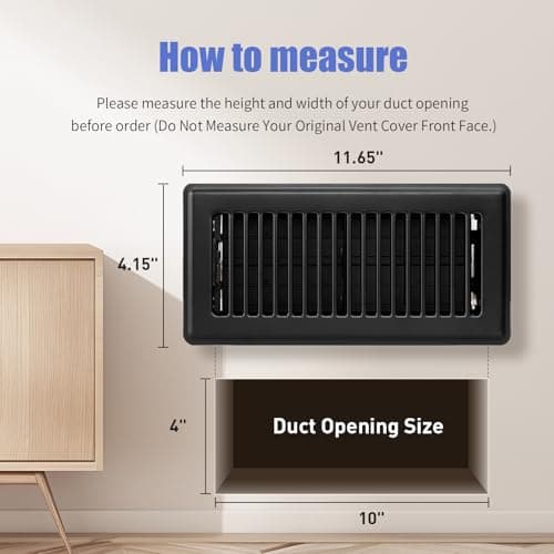 Floor Register 4x10, Floor Vent Covers for Home Floor, Sidewall, Heavy Duty Steel Walkable Floor Grates, Adjustable Air Vent Covers Rust Proof Finish, 4" x 10'' Floor Vent, 6 Pack, Black view 3