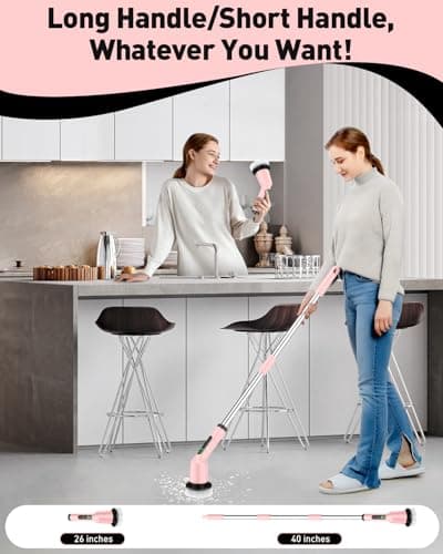 Shower Scrubber with Long Handle, Bathroom Cleaner Brush with IPX7 Waterproof, Cordless Electric Spin Scrubber for Cleaning with 2 Speed, Cleaning Supplies for Bathtub Kitchen Floor Tile Toilet view 5